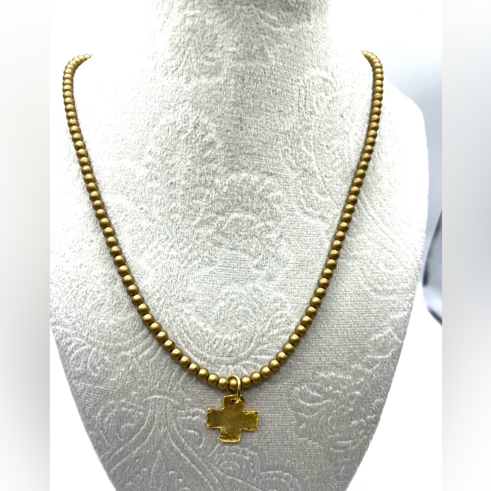 Susan Shaw Gold Plated Cross Pendant Necklace with Beaded Chain, Goldtone 20"